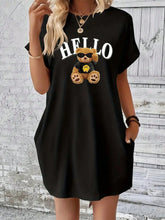 Printed Bear Crew-Neck Dress, Spring/Summer Casual Short-Sleeved Dress, Women's Clothing